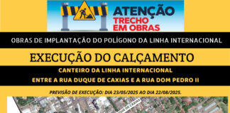 Obras de Calçamento no Canteiro da Linha Internacional Calçamento da Linha Internacional