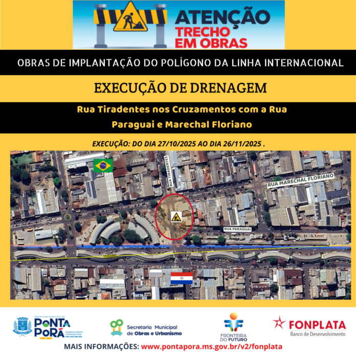 Publicação do Instagram 1080x1080 px. (21) Informativo da obra de drenagem da linha internacional